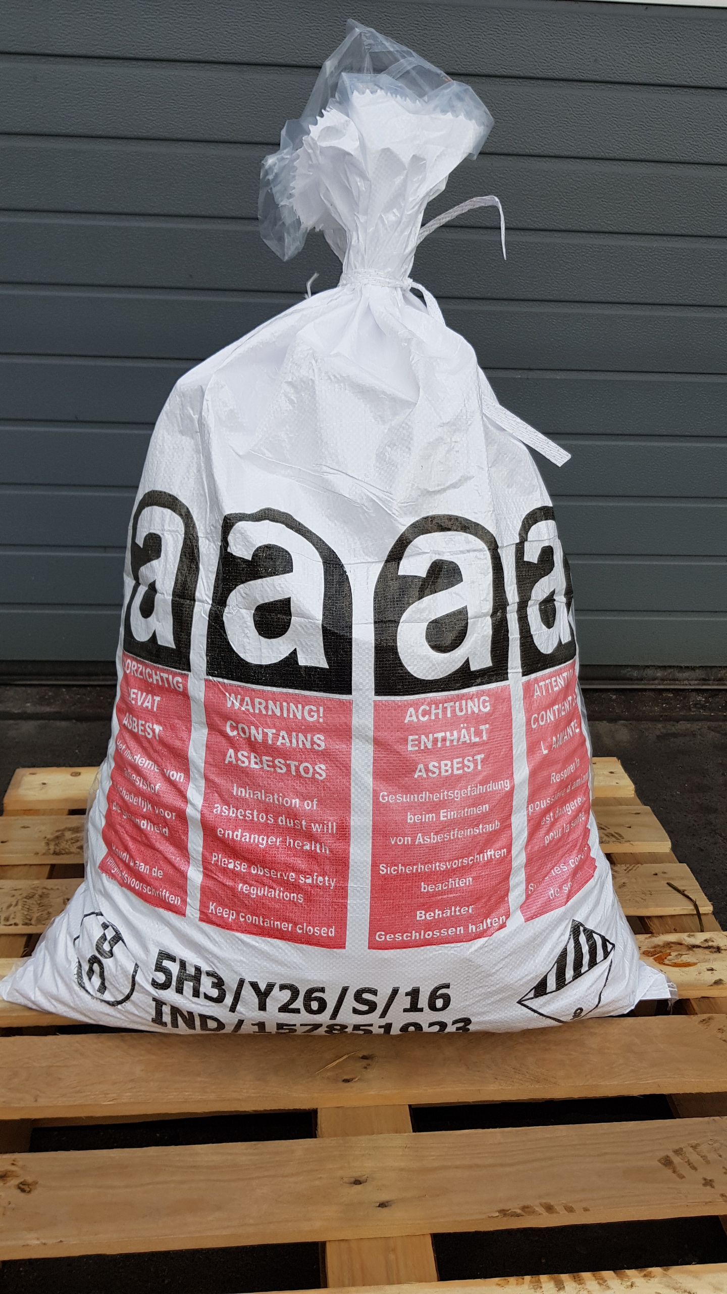 Polyprop Zak 80x120cm met dubbele plastic Binnenzak, geschikt voor verpakken van Asbest - Pallet aanbieding